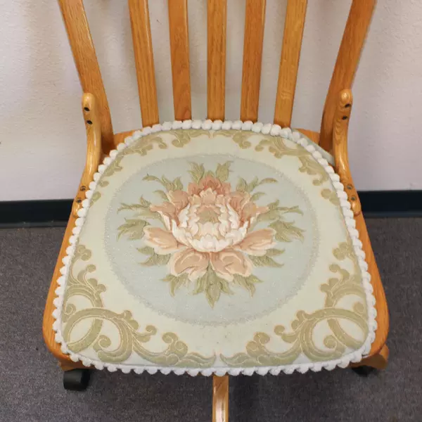 Winners Only Rolling Wooden Bankers Chair with Embroidered Seat Pad