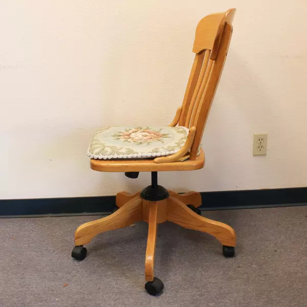 Winners Only Rolling Wooden Bankers Chair with Embroidered Seat Pad