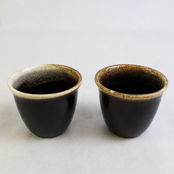 Lot of 2 Pfaltzgraff Gourmet Custard Cups Gourmet Brown Drip Glaze 