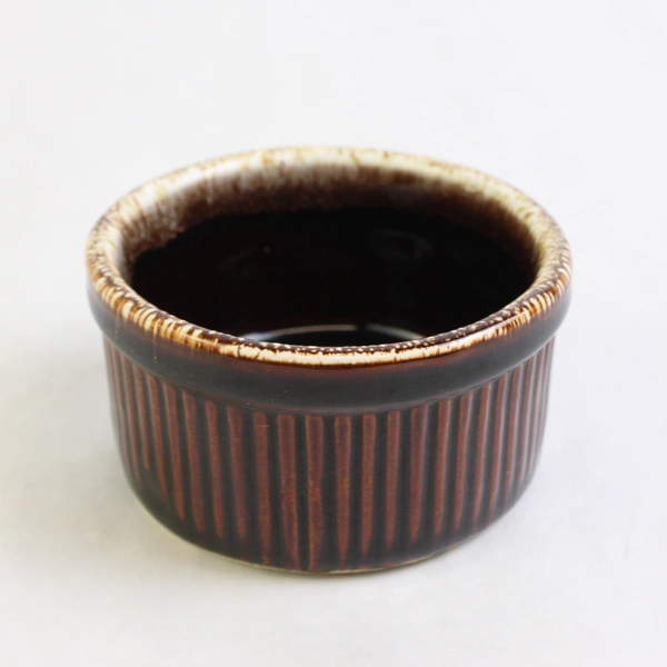 Vintage Pfaltzgraff Gourmet Brown Individual Souffle Dish Drip Glaze