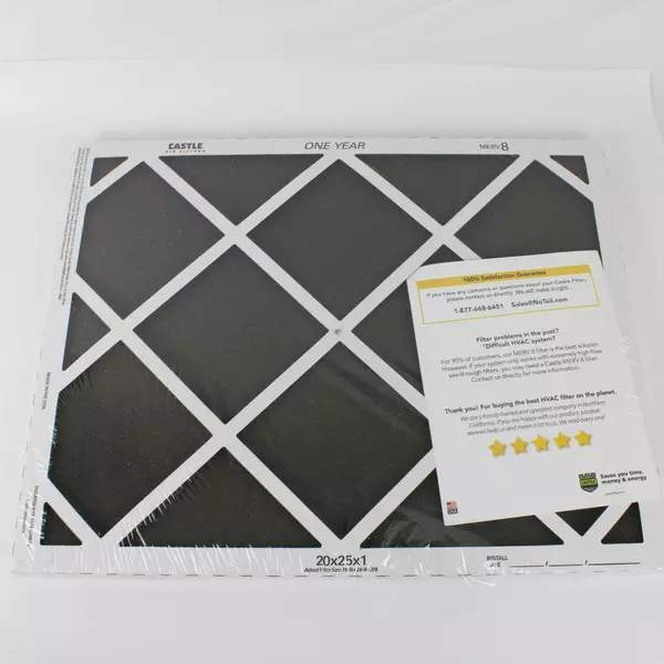 Castle Filters HVAC Furnace Air Filter MERV 8 20x25x1 1-Year Replacement 