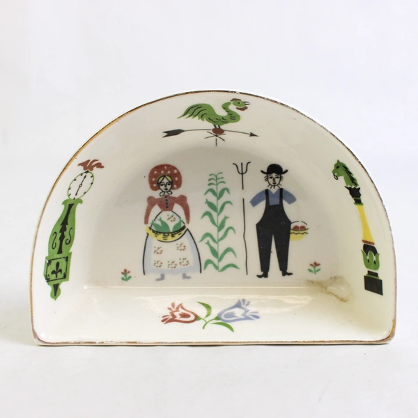 Vintage Penn Dutch By Royal Sealy Dish Bowl Gold Trim Farmer Design