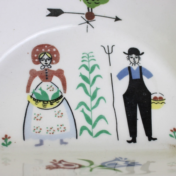 Vintage Penn Dutch By Royal Sealy Dish Bowl Gold Trim Farmer Design