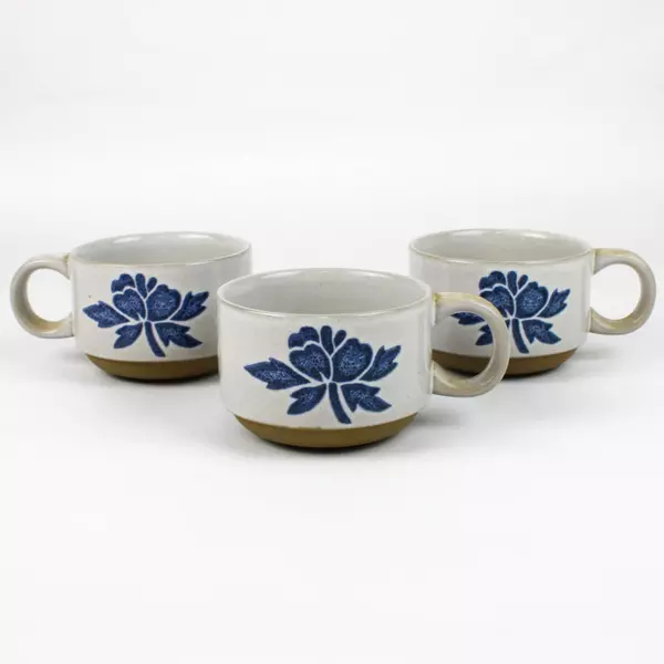 Set of 3 Midwinter Country Blue Stoneware 2.5" Tall Coffee Stackable Mugs