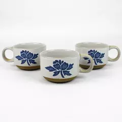 Set of 3 Midwinter Country Blue Stoneware 2.5" Tall Coffee Stackable Mugs