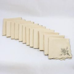 Lot of 12 Vintage Linen Placemats Embroidered Flowers in Corner Ivory and Grey