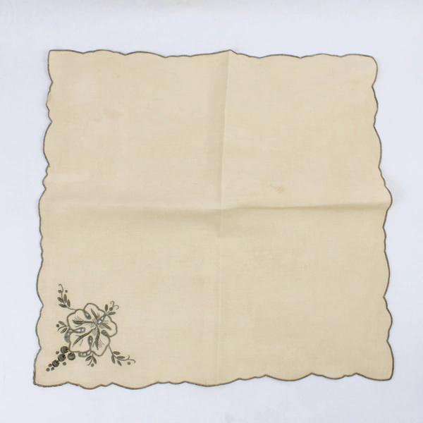 Lot of 12 Vintage Linen Placemats Embroidered Flowers in Corner Ivory and Grey