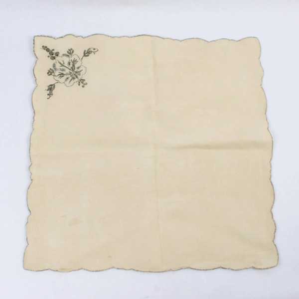 Lot of 12 Vintage Linen Placemats Embroidered Flowers in Corner Ivory and Grey