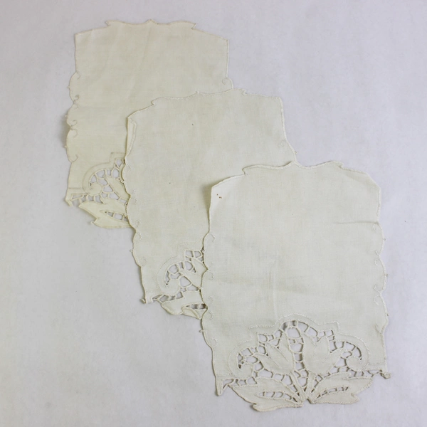Lot of 3 Vintage Floral Cutwork Lace Doilies FLAWED