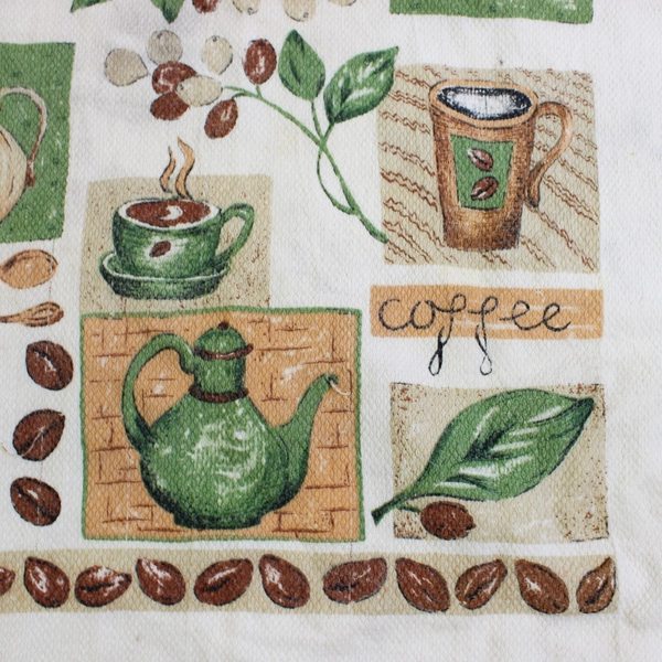 Sultans Linens Tea Towel Green/Brown On White Tea/Leaf Theme 14" x 22"