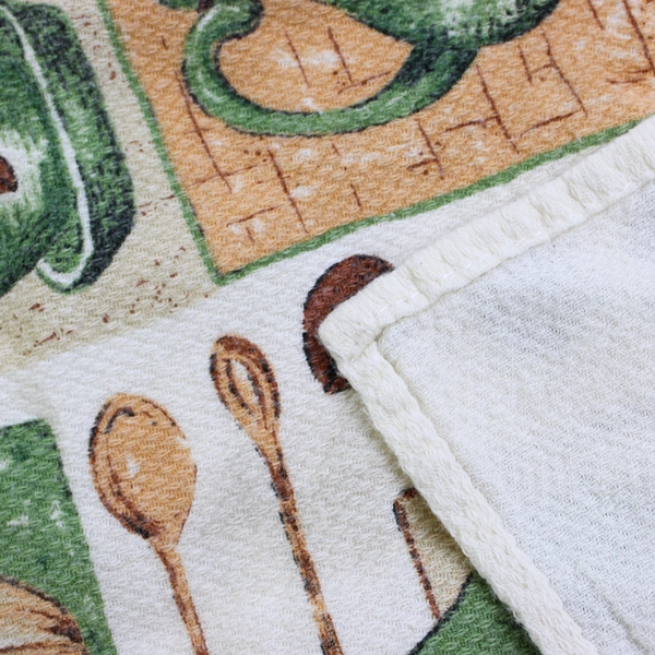 Sultans Linens Tea Towel Green/Brown On White Tea/Leaf Theme 14" x 22"