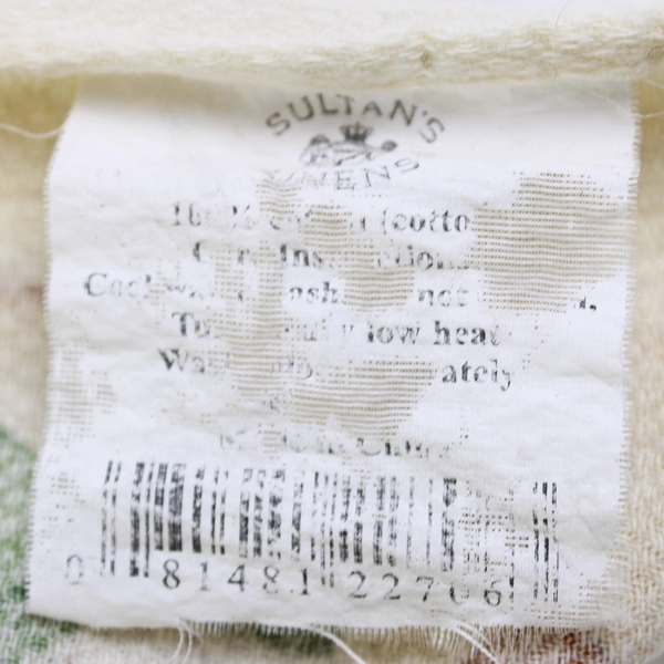 Sultans Linens Tea Towel Green/Brown On White Tea/Leaf Theme 14" x 22"