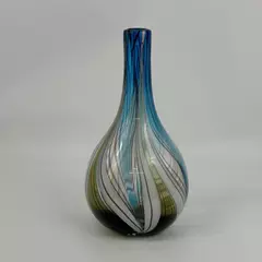 Hand Blown Glass Vase Made in China Blue Green White Vertical Stripes