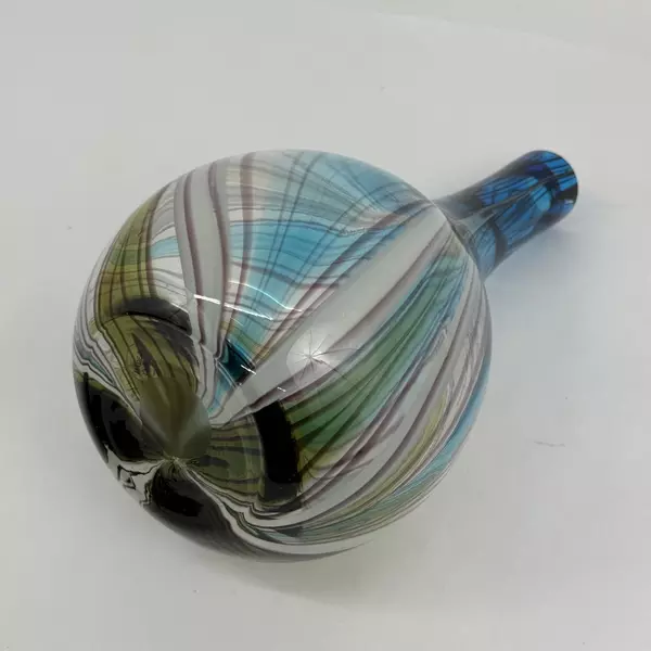 Hand Blown Glass Vase Made in China Blue Green White Vertical Stripes