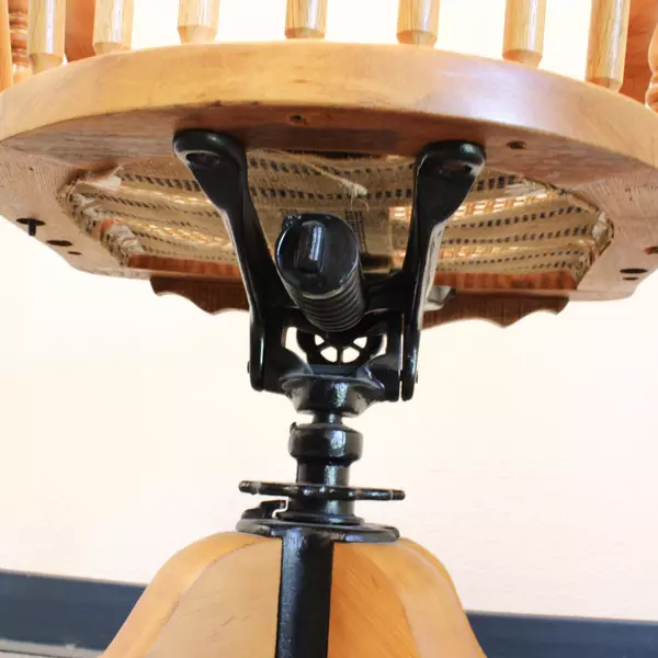 Tall Vintage Swivel Chair Wicker Seat Carved Wooden Backrest