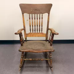 Antique Wooden Embossed Leather Rocker Chair