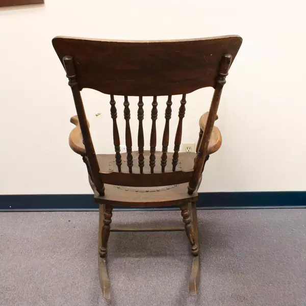 Antique Wooden Embossed Leather Rocker Chair