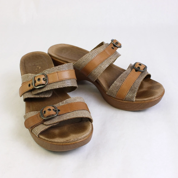 Dansko Jessie Brown Leather Lizard Platform Sandals Women's US Size 8.5
