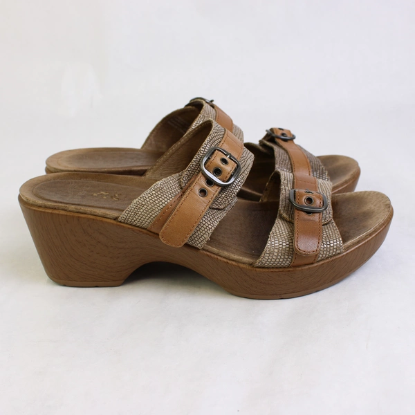 Dansko Jessie Brown Leather Lizard Platform Sandals Women's US Size 8.5