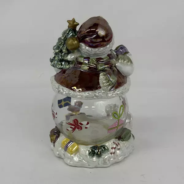 Snowman "Mr. Jolly" Glazed Ceramic Covered Glass Candy Dish Kingdom Treasures
