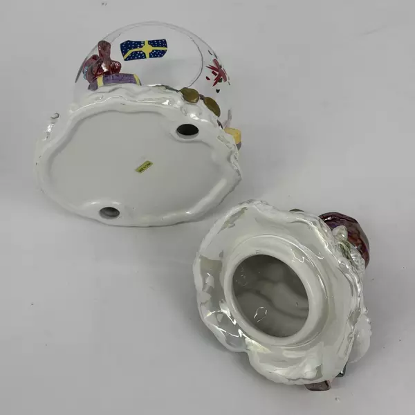 Snowman "Mr. Jolly" Glazed Ceramic Covered Glass Candy Dish Kingdom Treasures