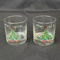 Set of 2 Vintage Holiday 8 Oz. Double Old Fashioned Glasses By Montgomery Ward