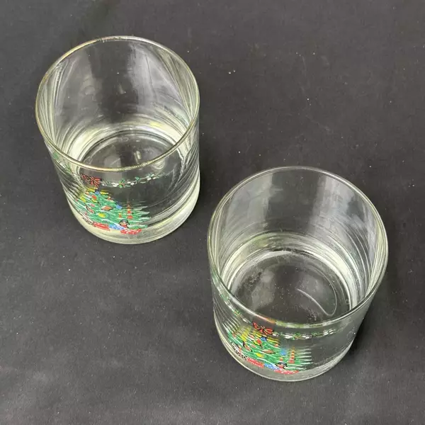 Set of 2 Vintage Holiday 8 Oz. Double Old Fashioned Glasses By Montgomery Ward
