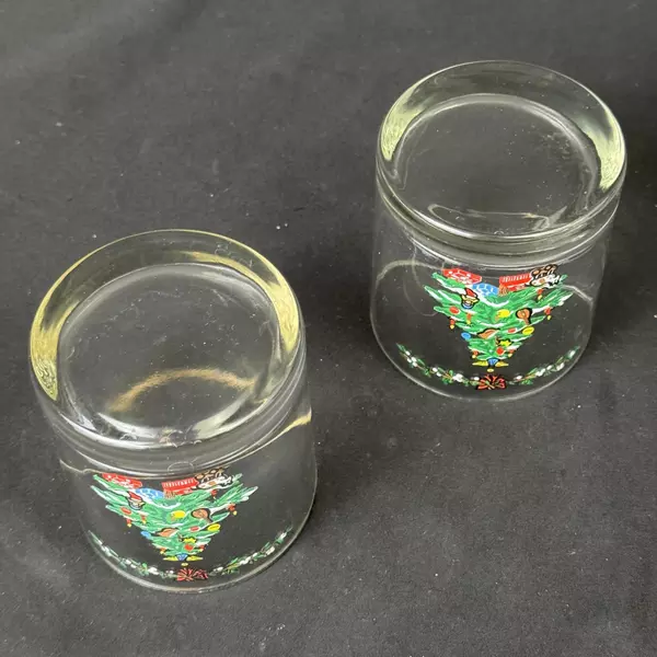 Set of 2 Vintage Holiday 8 Oz. Double Old Fashioned Glasses By Montgomery Ward