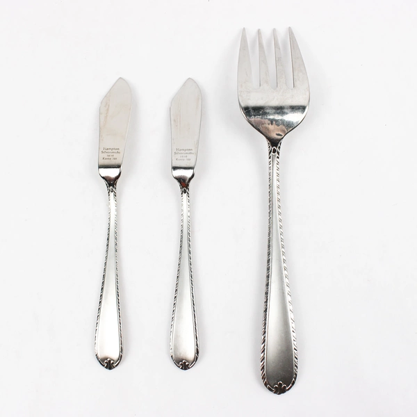 Lot Of 3 Hampton Silversmiths Rachelle-Frost (Stainless) Serving Fork & 2 Butter