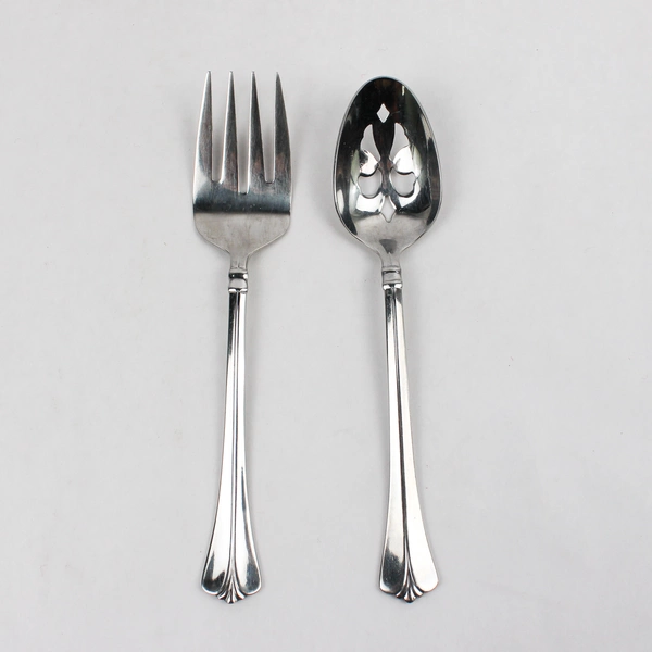 Lot Of 2 Pfaltzgraff Ellington (Stainless) Flatware Serving Fork & Slotted Spoon