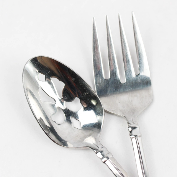 Lot Of 2 Pfaltzgraff Ellington (Stainless) Flatware Serving Fork & Slotted Spoon