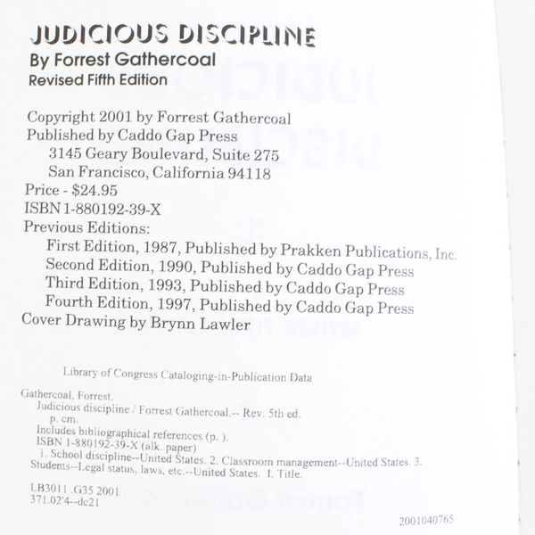 Judicious Discipline by Forrest Gathercoal 5th Edition 2001 Paperback