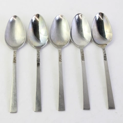 VTG Set of 5 International Silver Evangeline Stainless Steel Teaspoons
