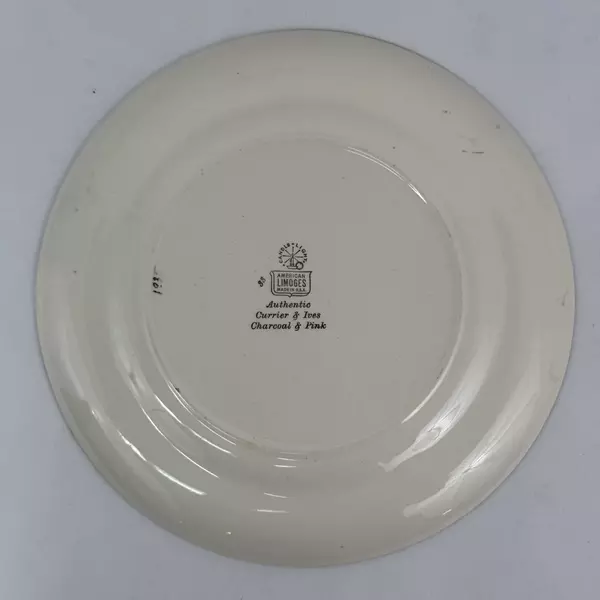 Vintage American Limoges Currier & Ives Charcoal Pink Dinner Plate 10 Inch