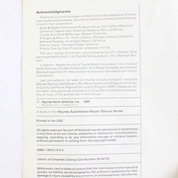 Vintage Haynes Techbook Automotive Body Repair & Painting Manual 1989 Paperback