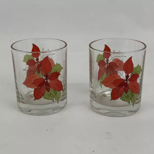 Lot of 2 Block Poinsettia 8 Oz. Old Fashioned Glasses by Mary Lou Goertzen