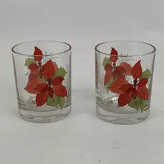 Lot of 2 Block Poinsettia 8 Oz. Old Fashioned Glasses by Mary Lou Goertzen