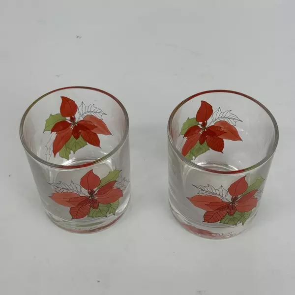 Lot of 2 Block Poinsettia 8 Oz. Old Fashioned Glasses by Mary Lou Goertzen
