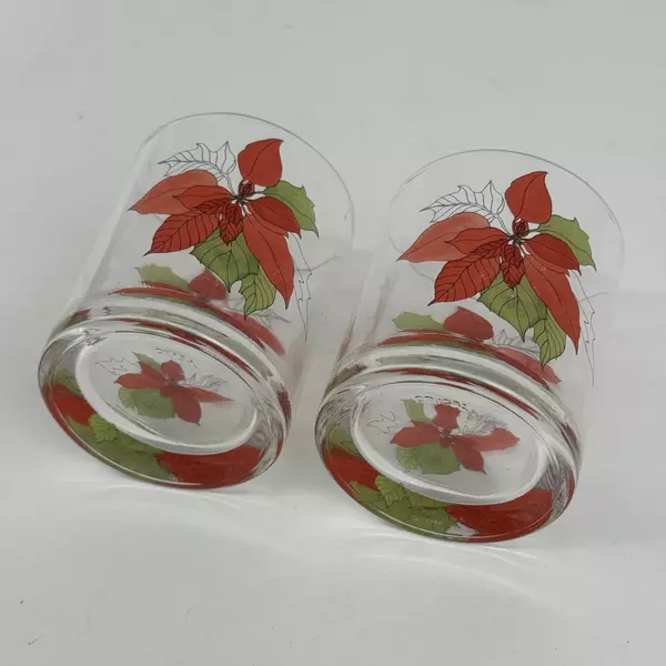 Lot of 2 Block Poinsettia 8 Oz. Old Fashioned Glasses by Mary Lou Goertzen
