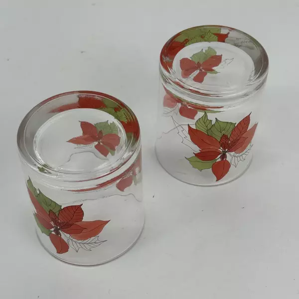 Lot of 2 Block Poinsettia 8 Oz. Old Fashioned Glasses by Mary Lou Goertzen