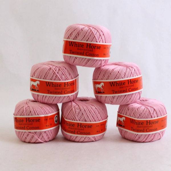 Lot of 6 White Horse Mercerized Twisted Cotton Yarn Skeins Pink