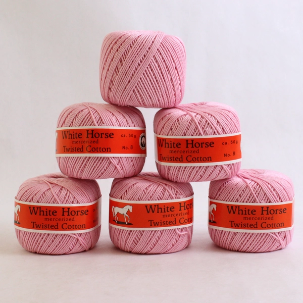Lot of 6 White Horse Mercerized Twisted Cotton Yarn Skeins Light Pink