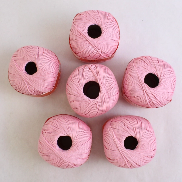 Lot of 6 White Horse Mercerized Twisted Cotton Yarn Skeins Light Pink