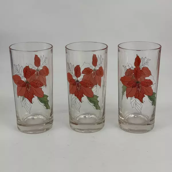 Lot of 3 Block Poinsettia 12 Oz. Tumbler Glasses by Mary Lou Goertzen