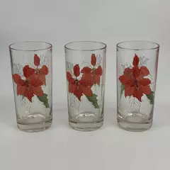 Lot of 3 Block Poinsettia 12 Oz. Tumbler Glasses by Mary Lou Goertzen