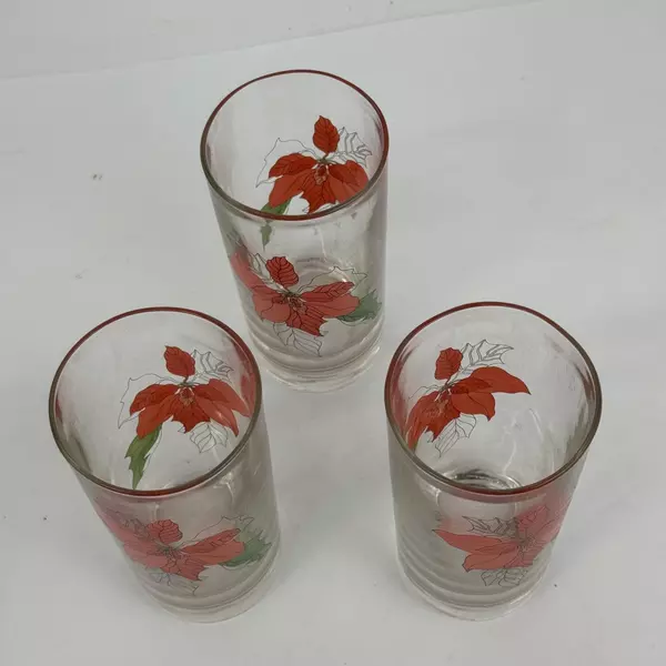 Lot of 3 Block Poinsettia 12 Oz. Tumbler Glasses by Mary Lou Goertzen