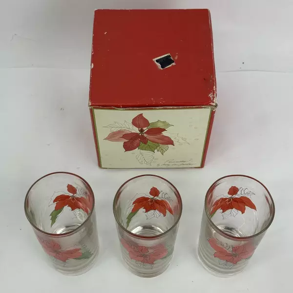 Lot of 3 Block Poinsettia 12 Oz. Tumbler Glasses by Mary Lou Goertzen