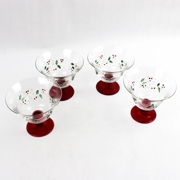 Set Of 4 Pfaltzgraff Winterberry Hand Painted Footed Dessert Bowls Glassware