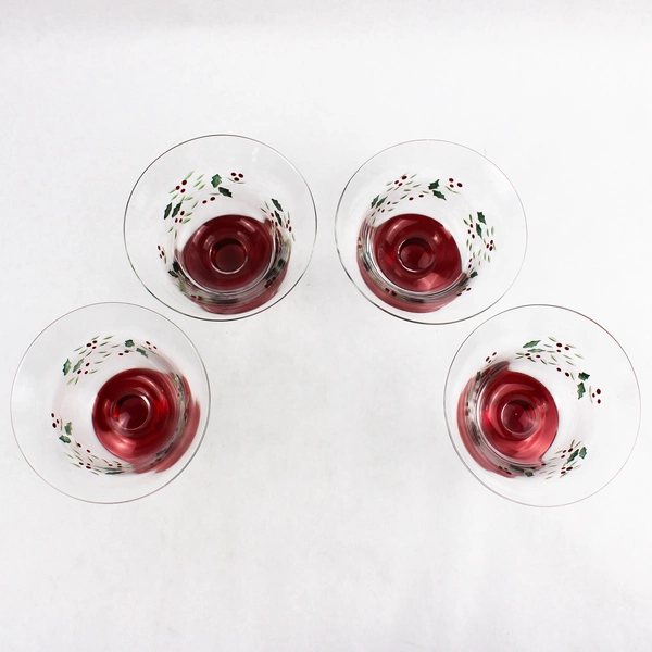 Set Of 4 Pfaltzgraff Winterberry Hand Painted Footed Dessert Bowls Glassware