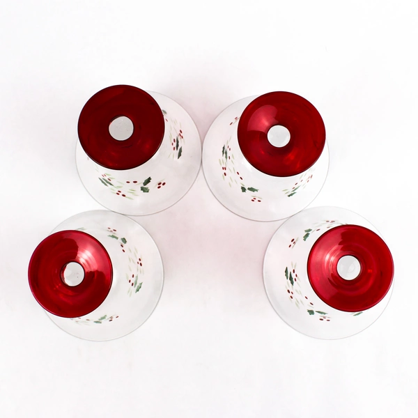 Set Of 4 Pfaltzgraff Winterberry Hand Painted Footed Dessert Bowls Glassware